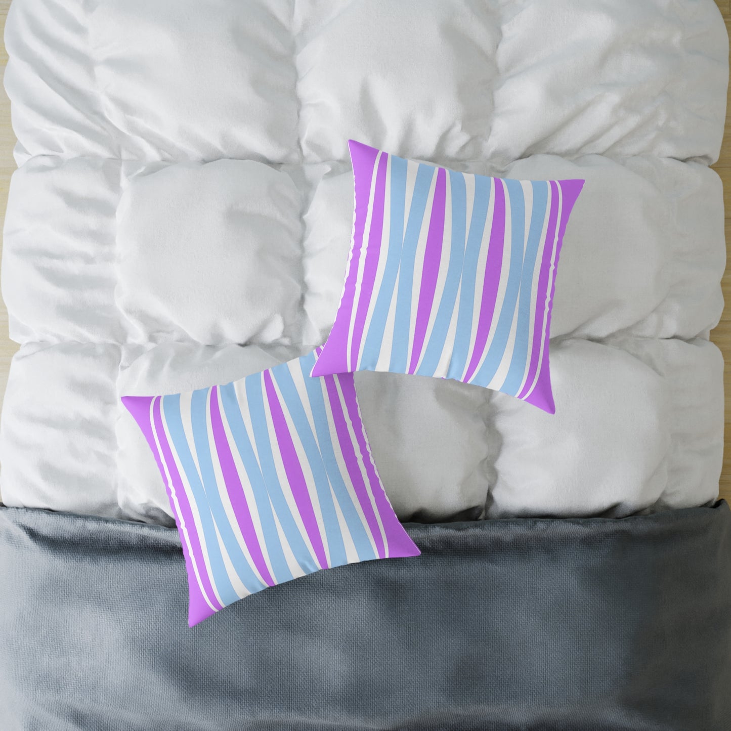 Pastel Wave Stripe Square Pillow | Blue Magenta Mid-Century Modern