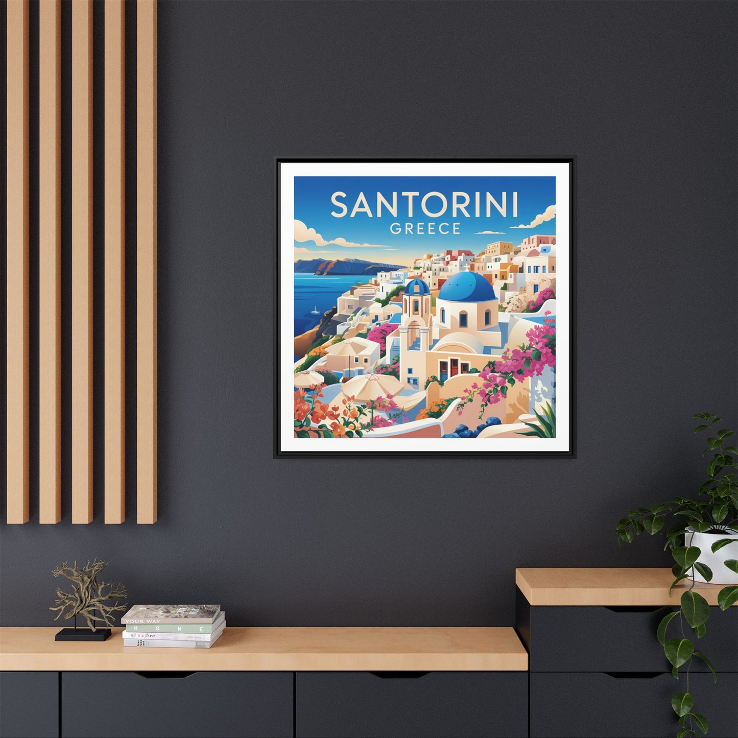 Santorini Greece Travel Art Matte Canvas Framed Wall Art