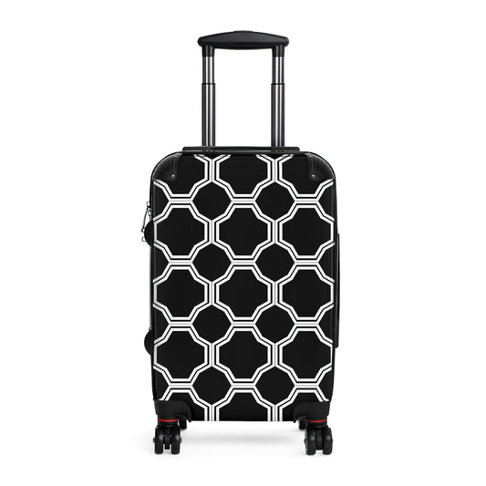 Black and White Octagon Tile Suitcase | Geometric Pattern Travel Luggage