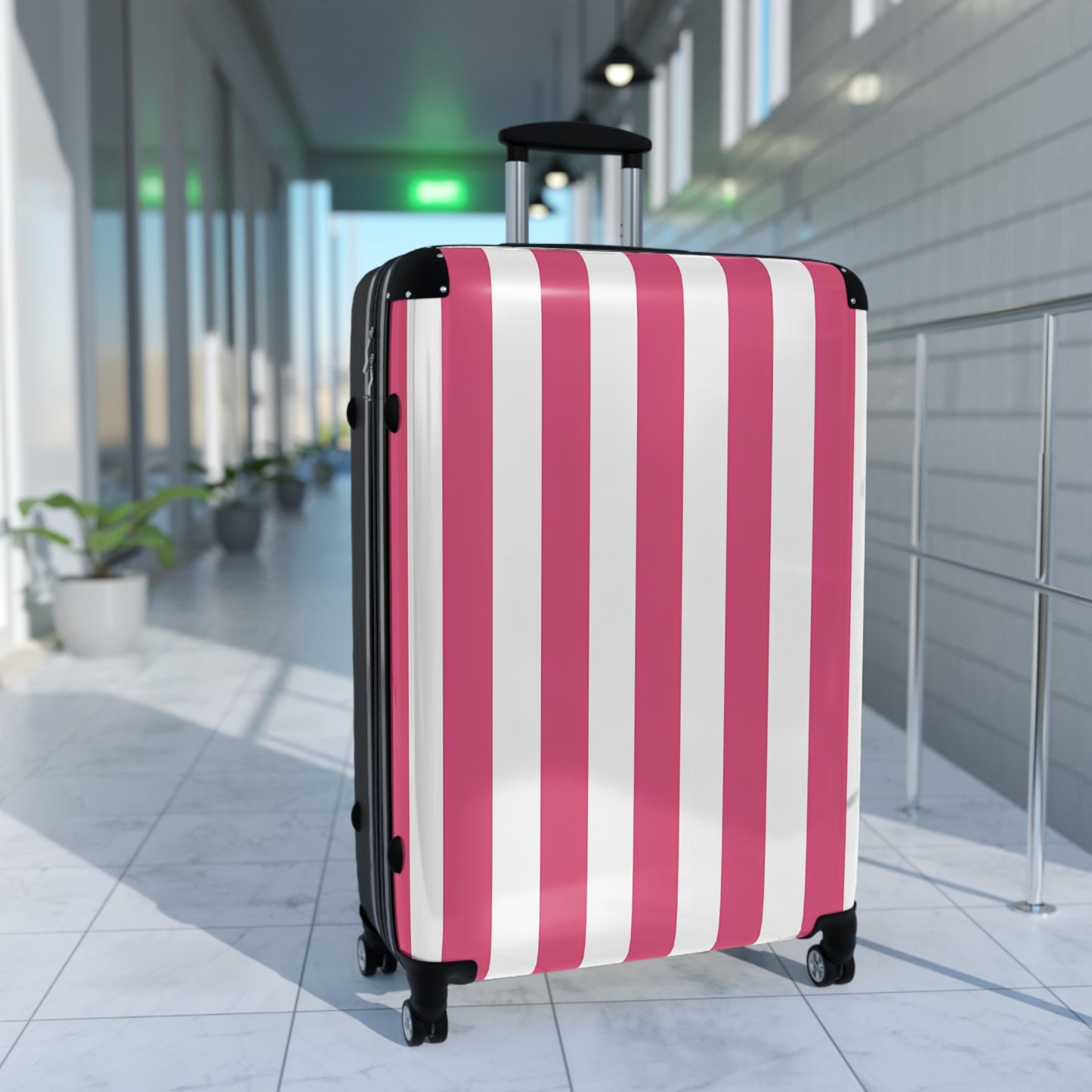 Pink Vertical Stripes Suitcase | Luggage , Travel Accessory