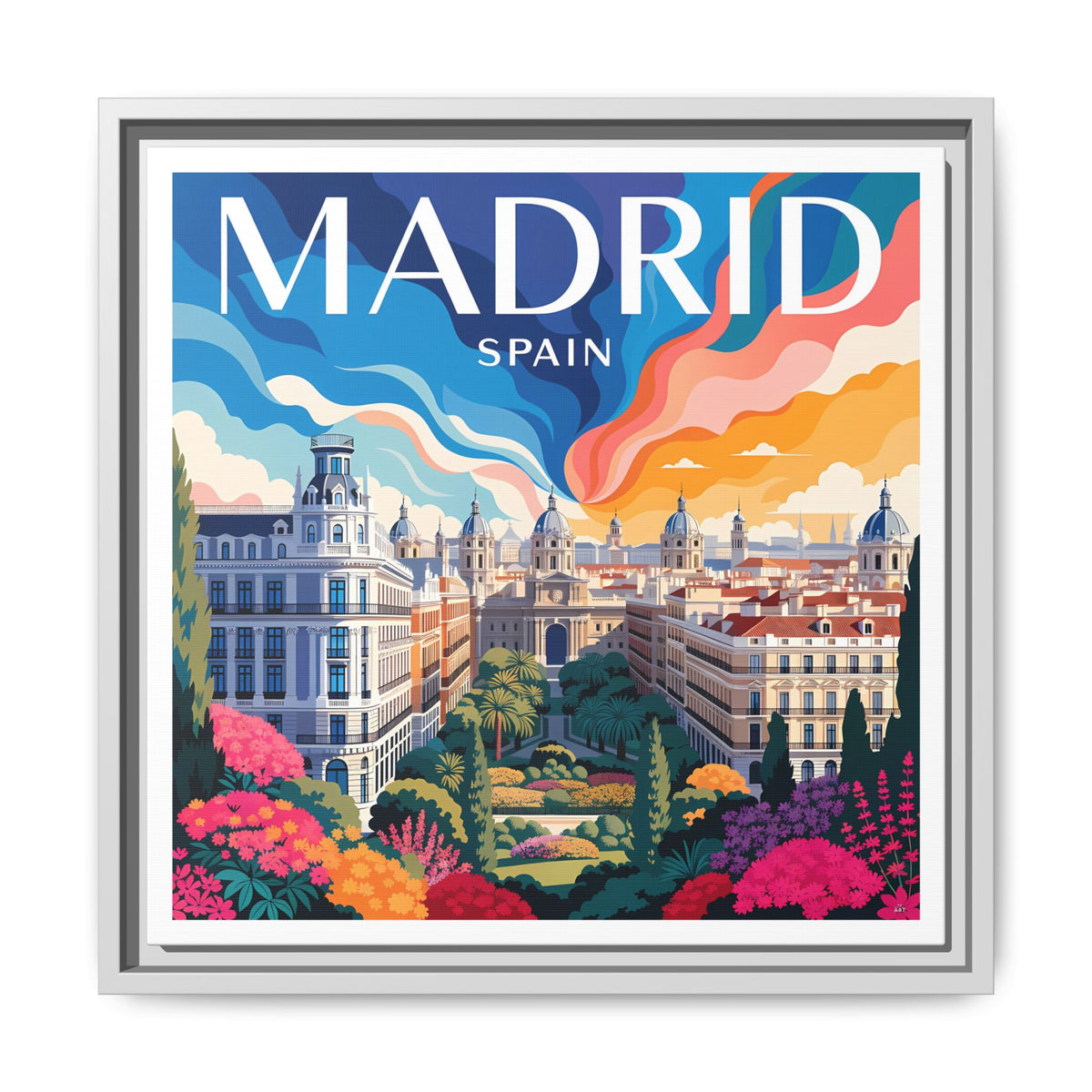 Madrid Spain Travel Art Matte Canvas Framed | Cityscape Wall Art