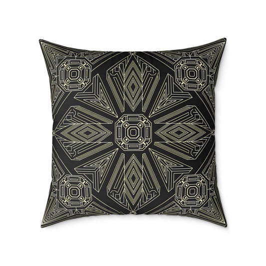 Geometric Mandala Pattern Pillow | Black Taupe Tribal Decorative Cushion