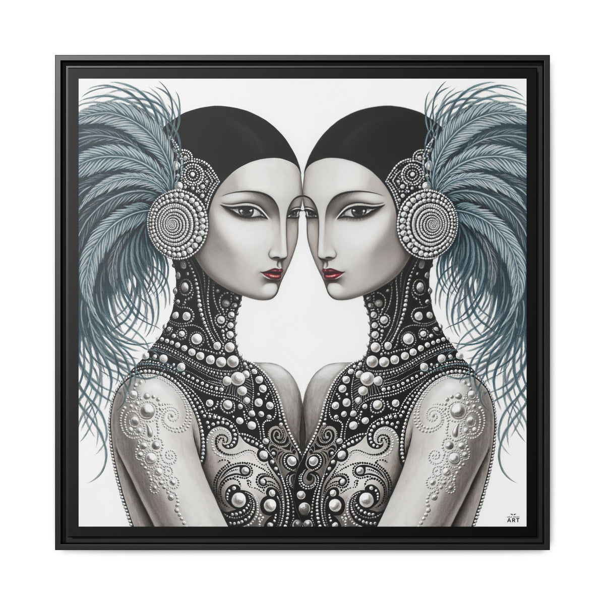 Art Deco Flapper Twins Matte Canvas Framed | Vintage Glam Portrait