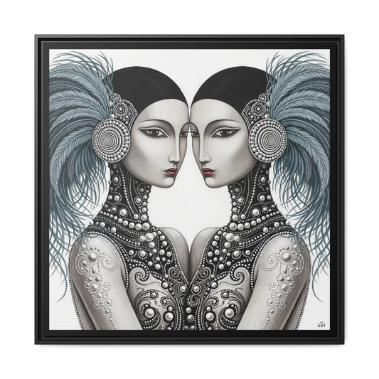 Art Deco Flapper Twins Matte Canvas Framed | Vintage Glam Portrait