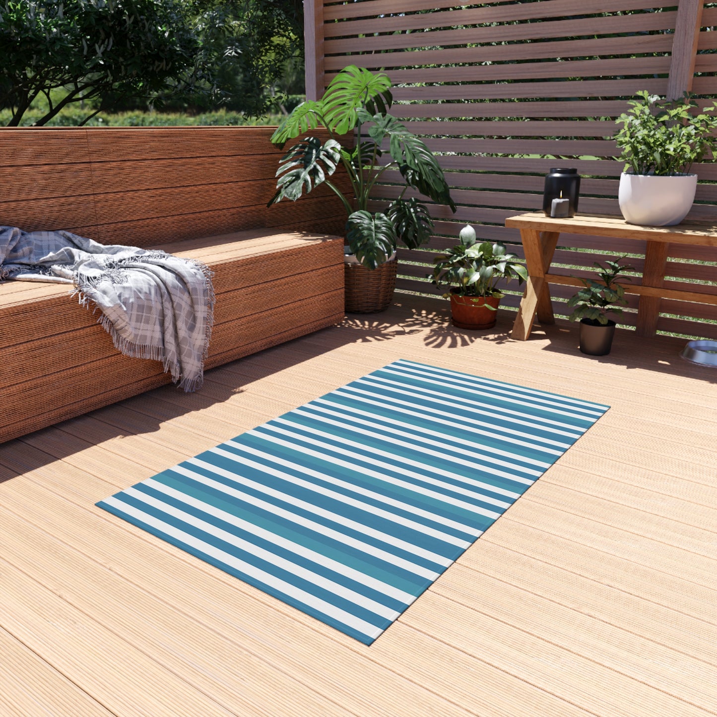 Blue White Striped Outdoor/indoor Rug | Patio Door Mat