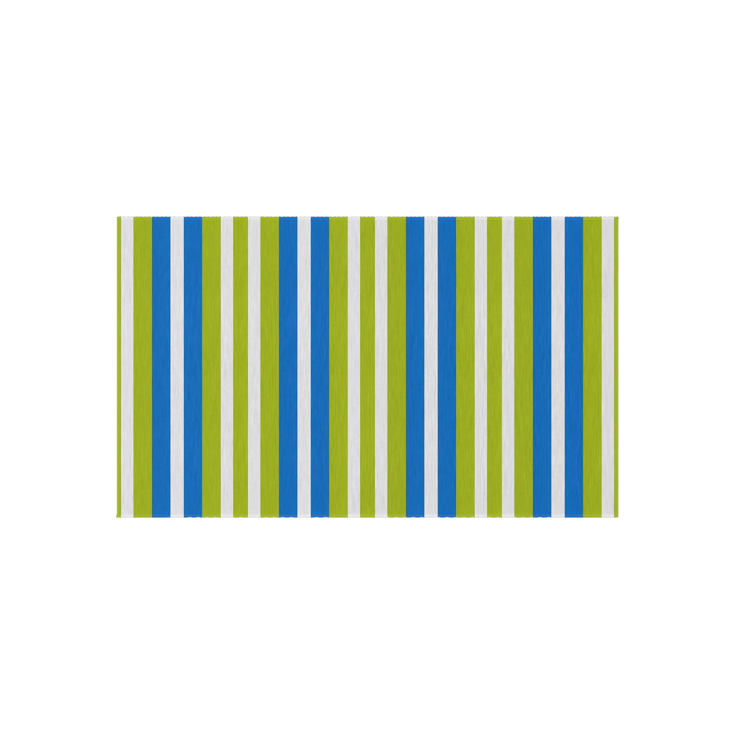 Blue Green White Striped Outdoor/Indoor Rug | Patio Mat, Weatherproof Poolside Runner