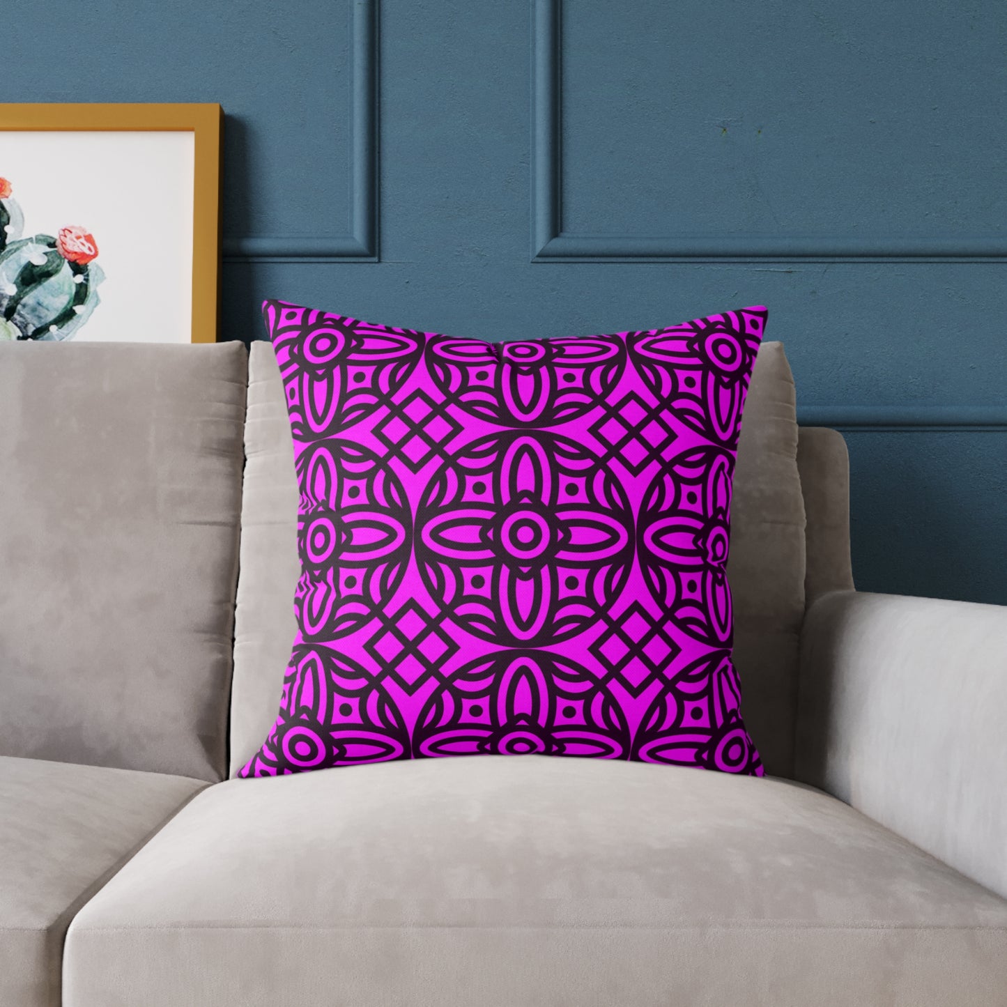 Geometric Floral Pattern Pillow | Pink-Magenta Canvas Pillow,  Decorative Home Accent, Boho Chic Throw Pillow, Gift for Home Decor