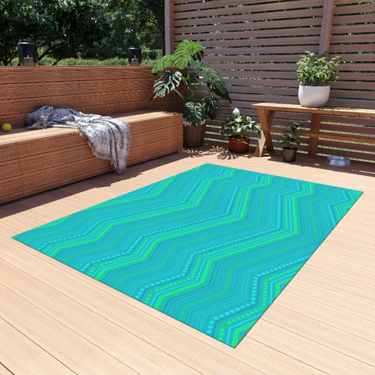 Turquoise Chevron Zigzag Outdoor/Indoor Rug | Patterned Patio Mat