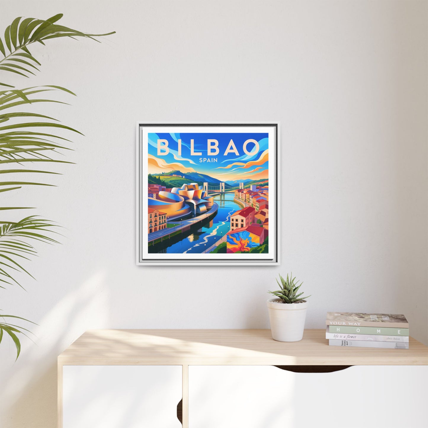 Bilbao Spain travel art Matte Canvas Framed | Bilbao cityscape wall art