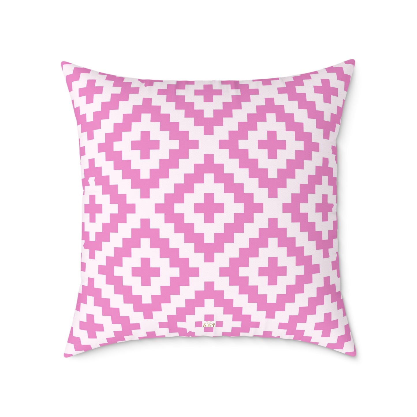 Pink White Geometric Boho Native American Diamond Pattern Pillow | Square Accent Cushion