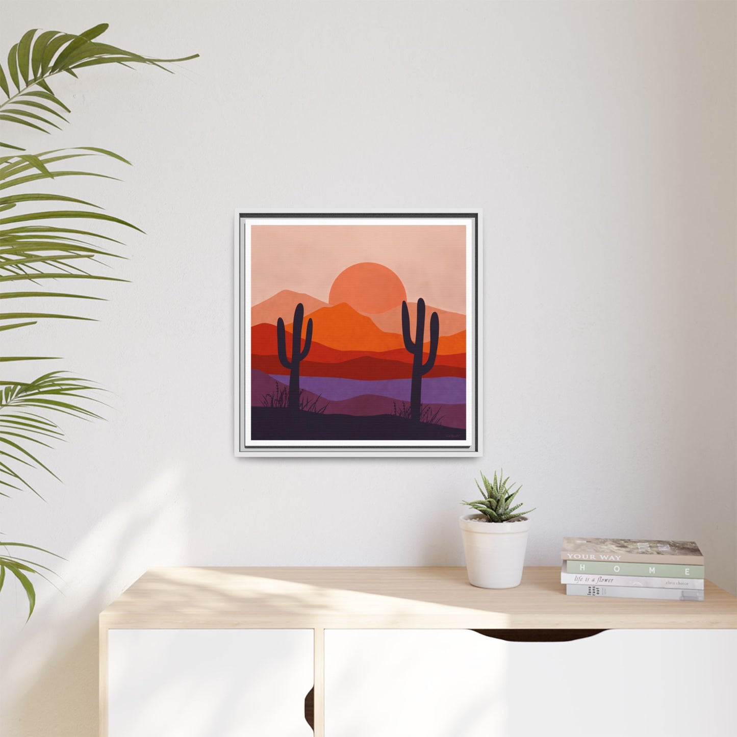 Desert Sunset Framed Canvas Art, Boho Home Decor, Nature Wall Art, Cactus Print, Warm Colorful Wall Decor, Housewarming Gift - LOLA VEGAS ART