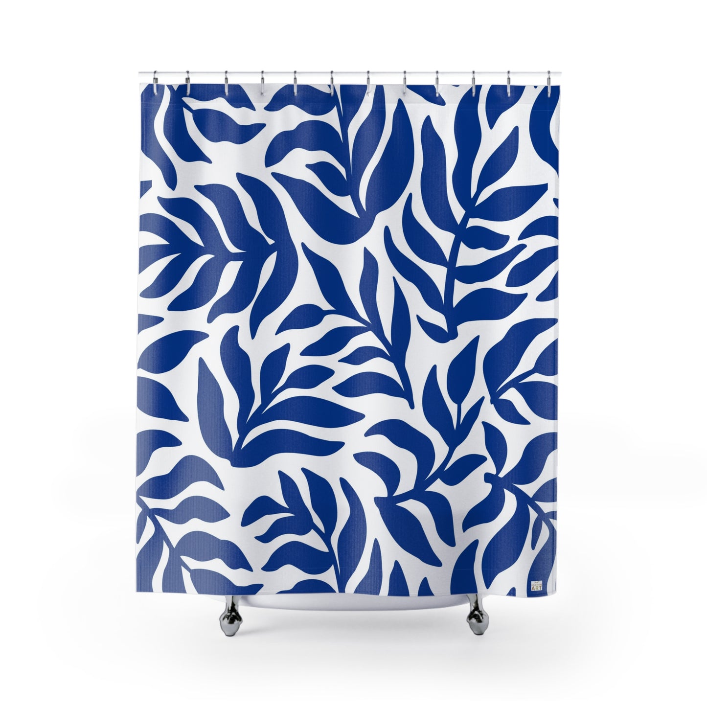 Blue Leaf Pattern Shower Curtain | Botanical Bathroom Decor Tropical Bathroom Accessory