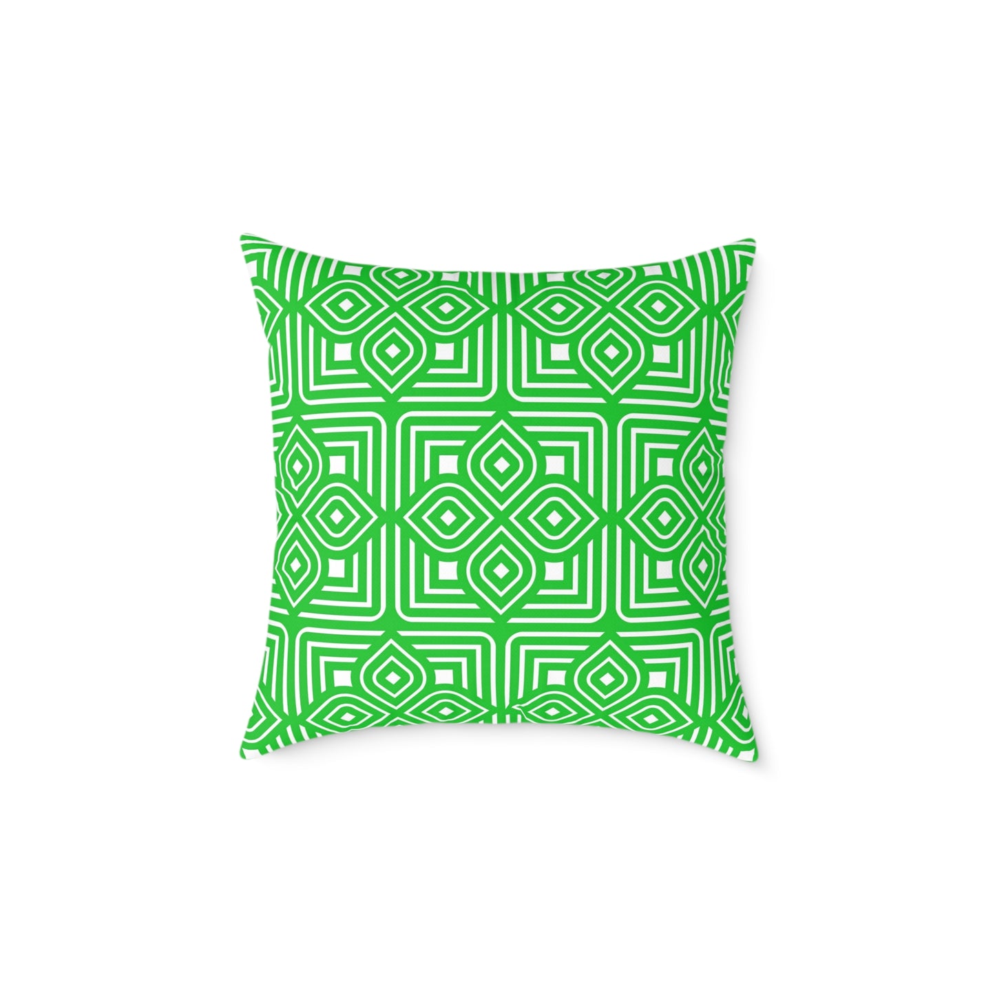Geometric Diamond Tile Square Pillow | Green White Pattern Throw Pillow