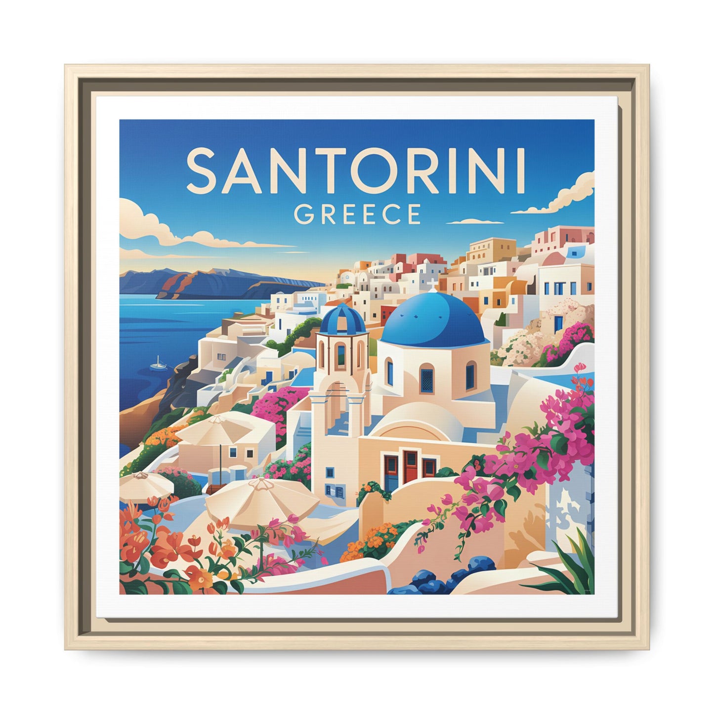 Santorini Greece Travel Art Matte Canvas Framed Wall Art
