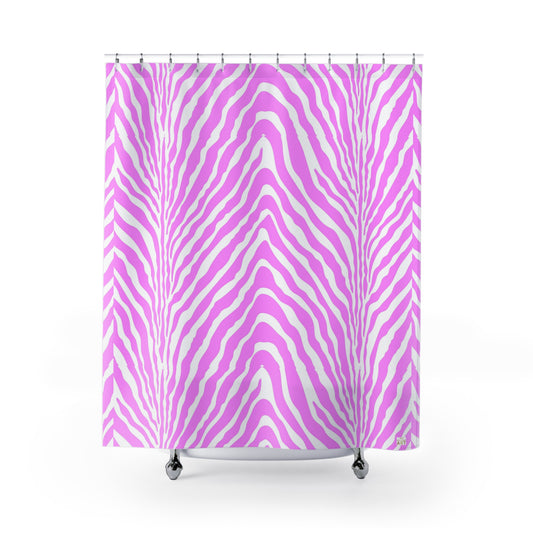 Pink Zebra Stripe Shower Curtain | Animal Print Bath Decor Boho Bathroom Accessory
