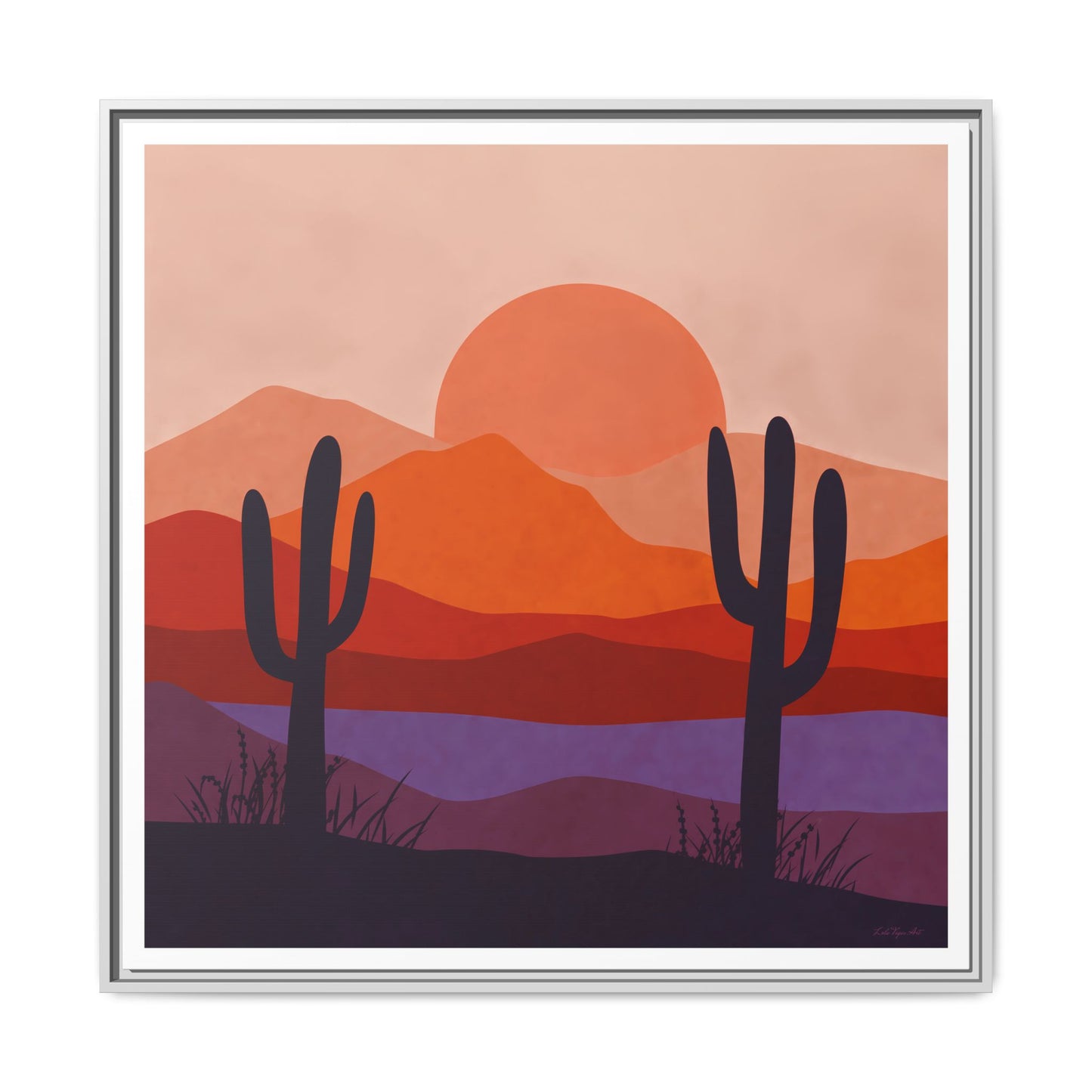 Desert Sunset Framed Canvas Art, Boho Home Decor, Nature Wall Art, Cactus Print, Warm Colorful Wall Decor, Housewarming Gift - LOLA VEGAS ART