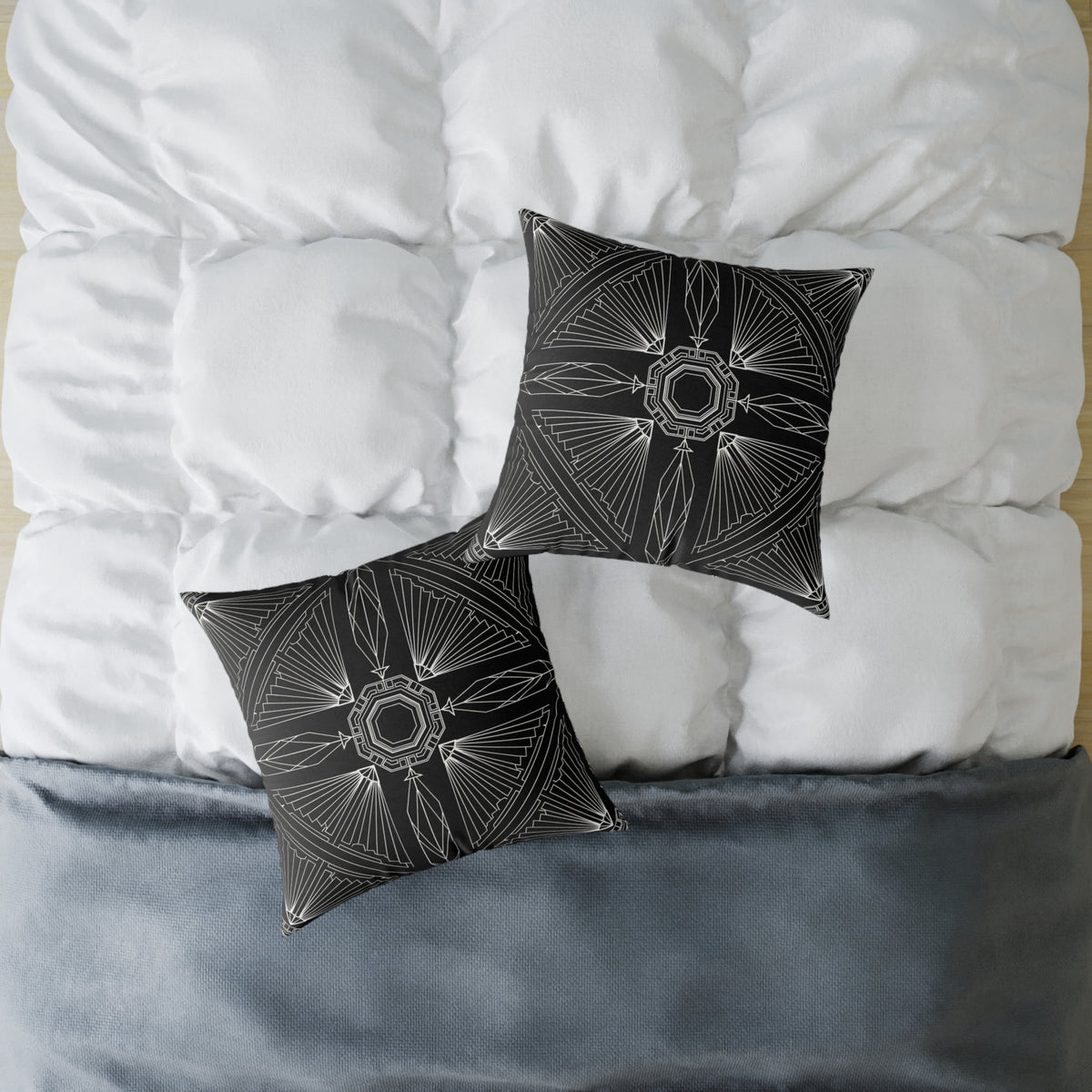 Art Deco Black White Geometric Pattern Pillow | Square Poly Canvas Pillow