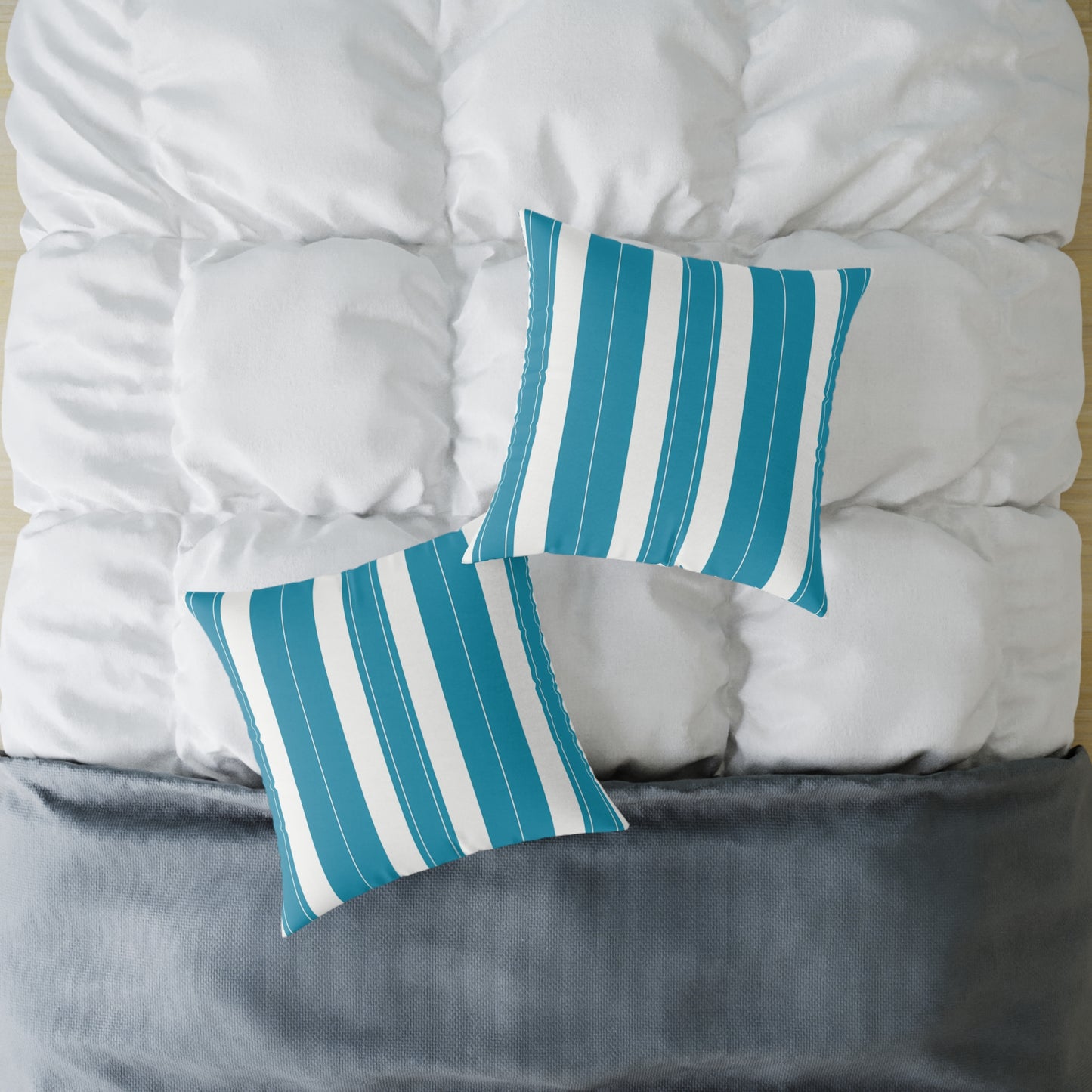 Teal and White Vertical Stripe Square Pillow | Poly Canvas Throw Pillow