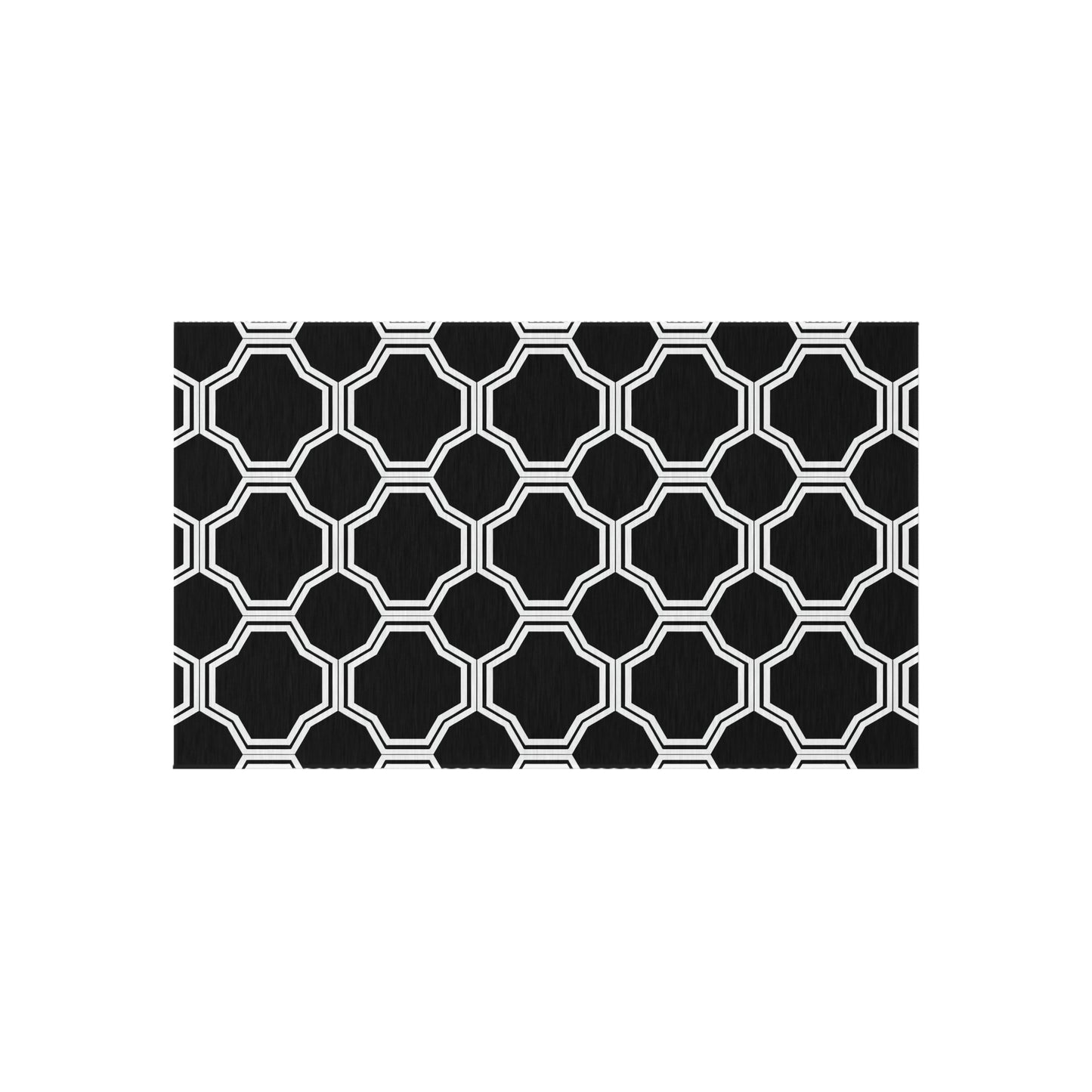 Black Geometric Trellis Outdoor/Indoor Rug | Octagon Pattern Patio Mat