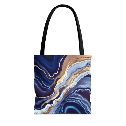 Geode Layers Tote Bag, Blue Gold White Abstract Natural Beauty, Large Small Medium Market Reusable Shopping Gift for Her, Shoulder Bag Purse