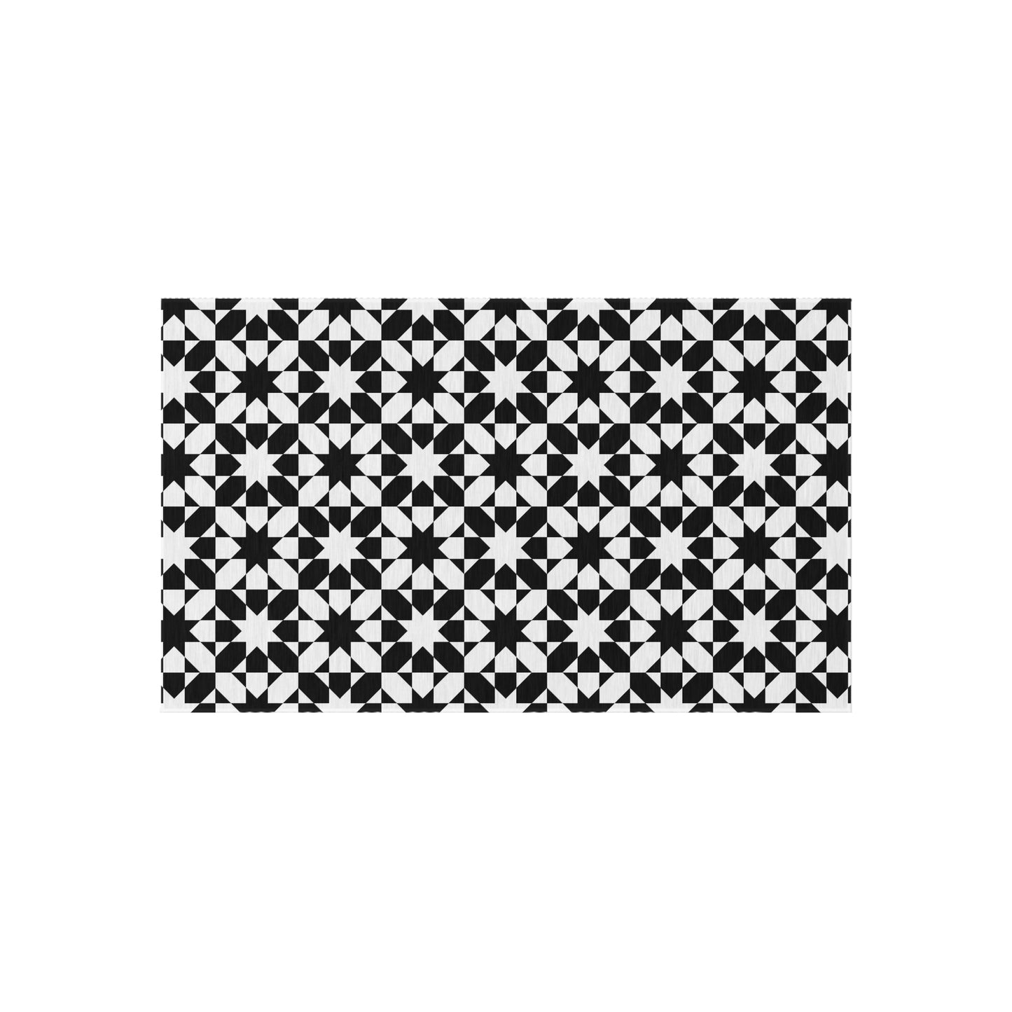 Black White Geometric Tile Pattern Indoor/Outdoor Rug | Modern Patio Mat