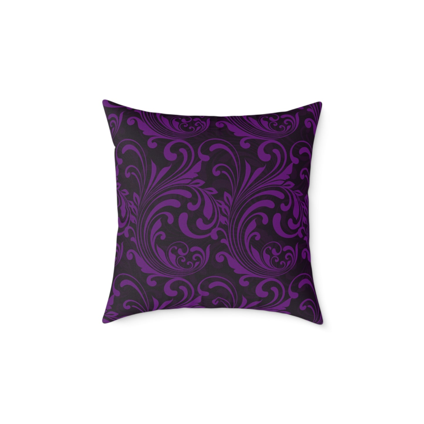 Purple Black Baroque Scroll Pillow | Square Throw Pillow, Dark Floral Damask