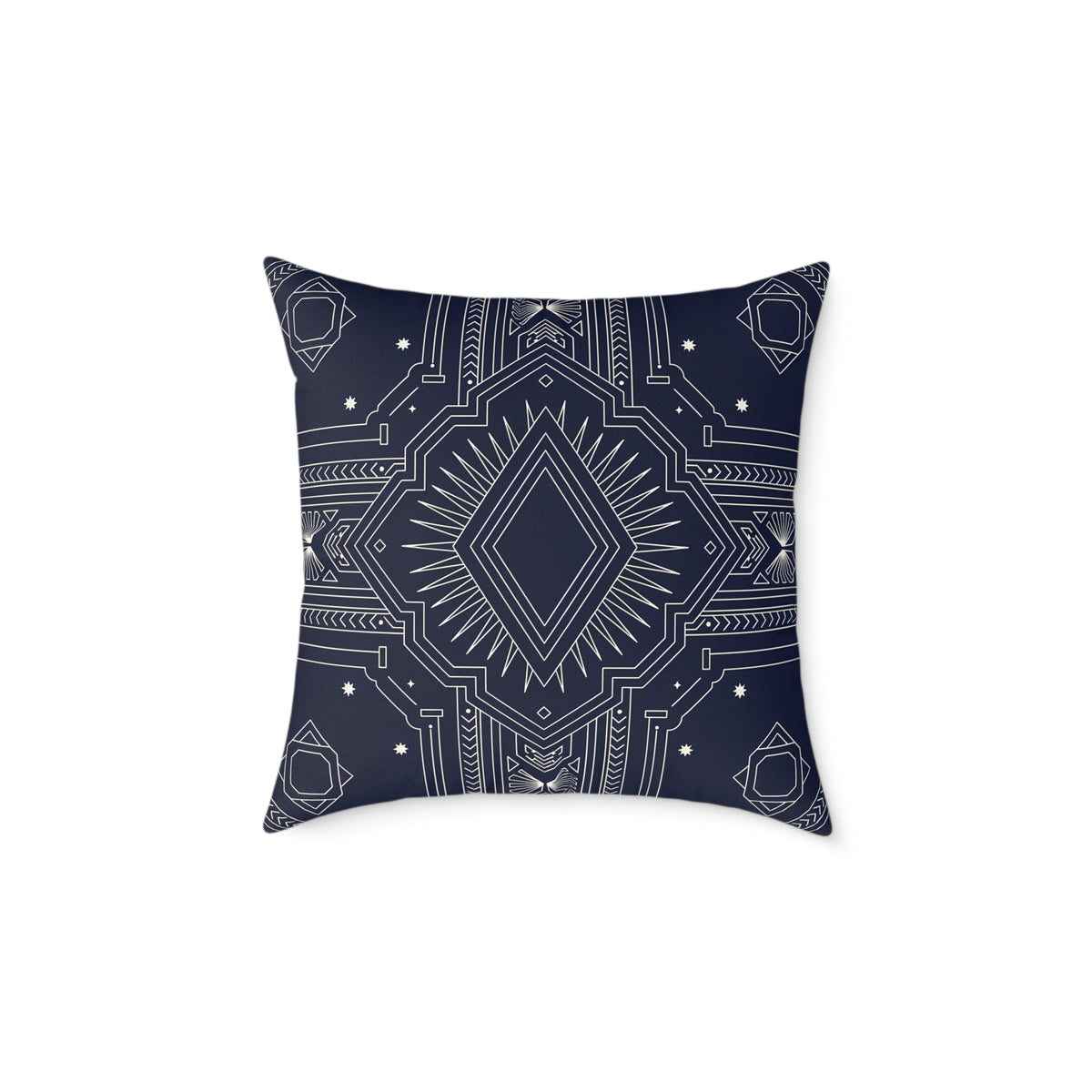 Navy Geometric Art Deco Mandala Square Pillow | Boho Decorative Throw Cushion