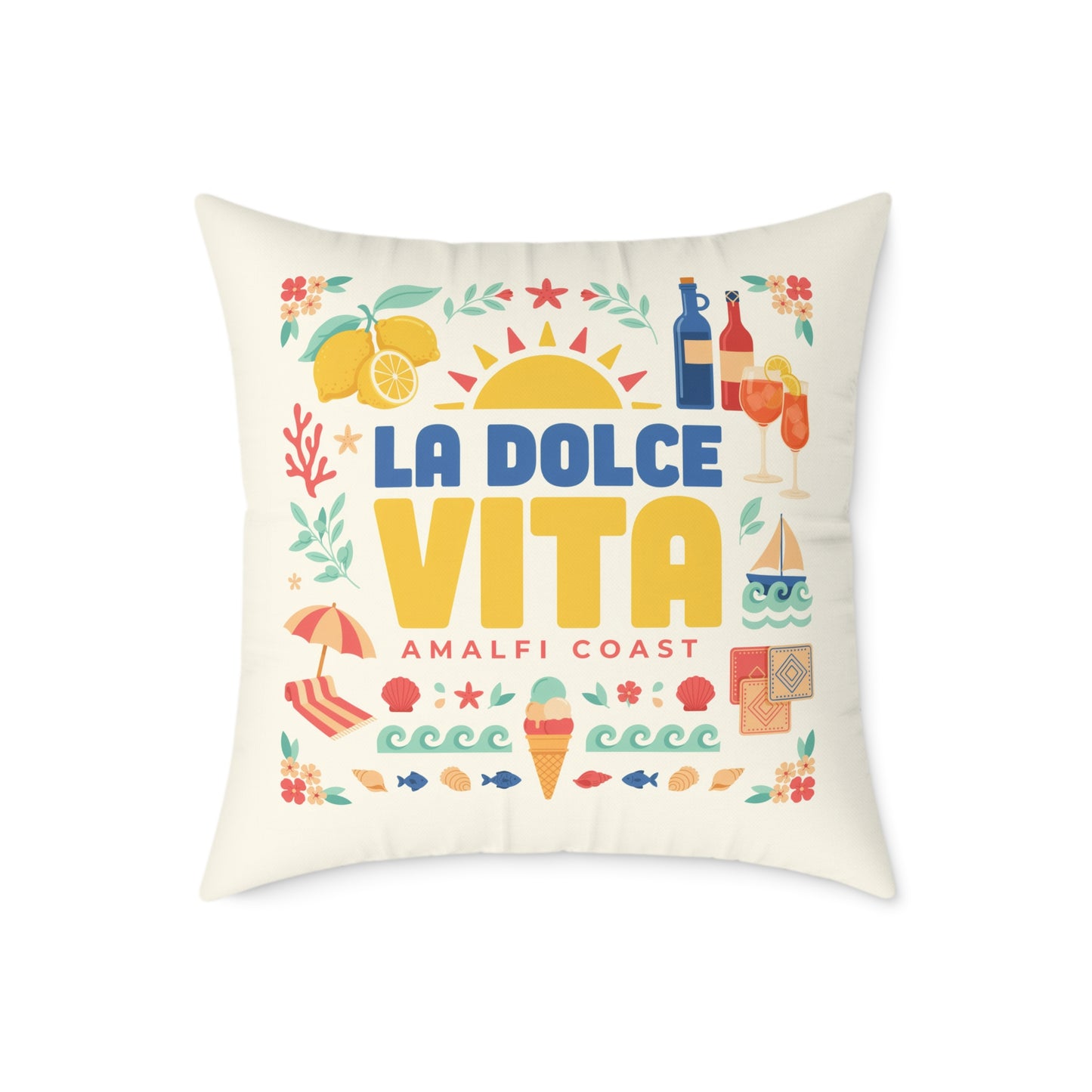 La Dolce Vita Amalfi Coast Pillow | Off-White Square Canvas Throw Pillow