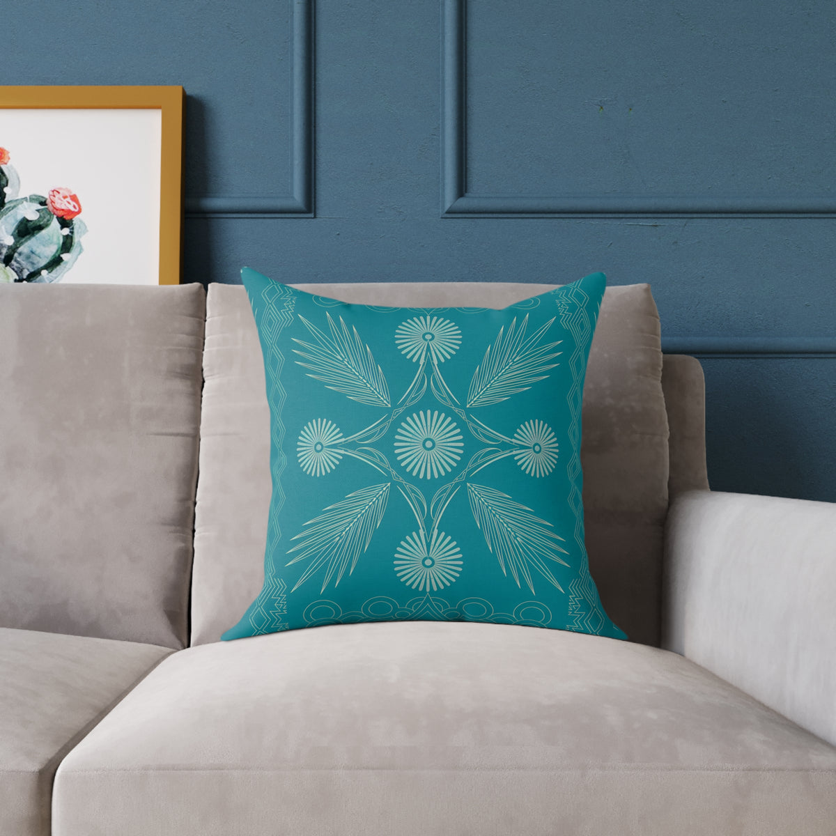 Teal Botanical Mandala Square Pillow | Poly Canvas Decorative Pillow