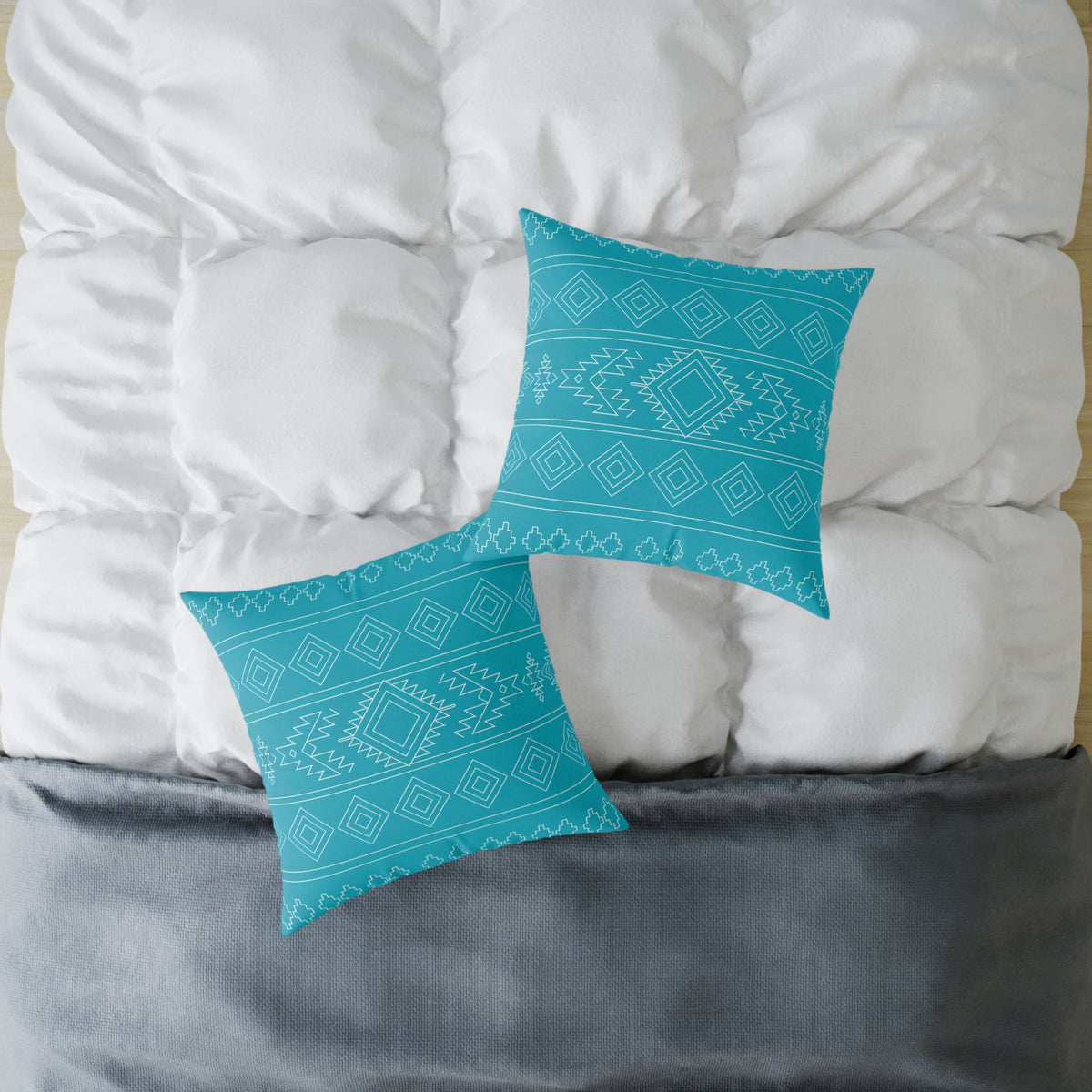 Aztec Diamond Pattern Square Poly Canvas Pillow | Turquoise Geometric Throw Pillow