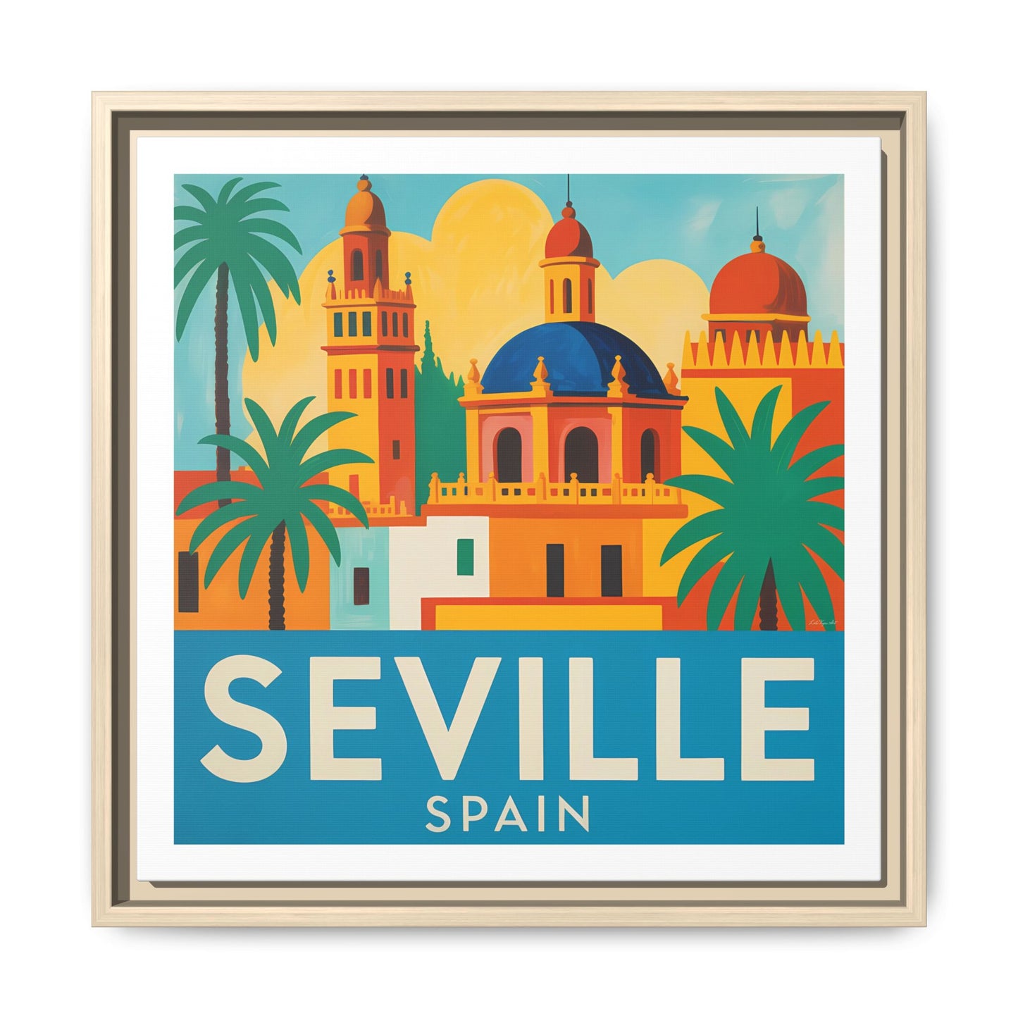 Seville Spain Vintage Travel Look Matte Canvas Wall Art Framed