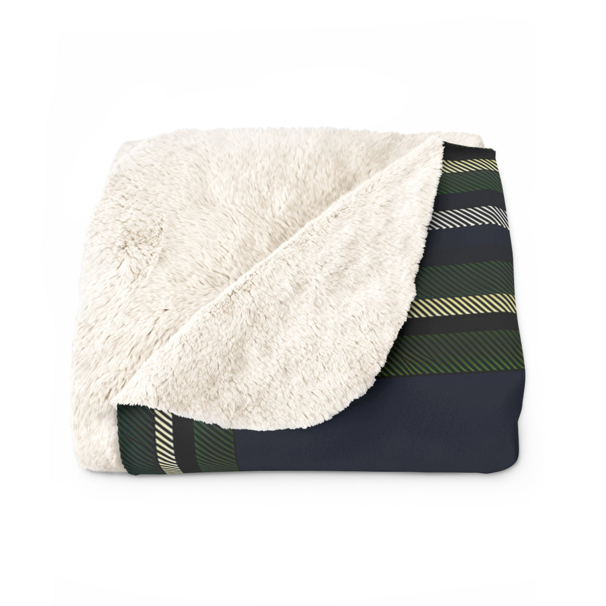 Navy Green Yellow White Tartan Plaid Sherpa Blanket | Cozy Fleece Throw
