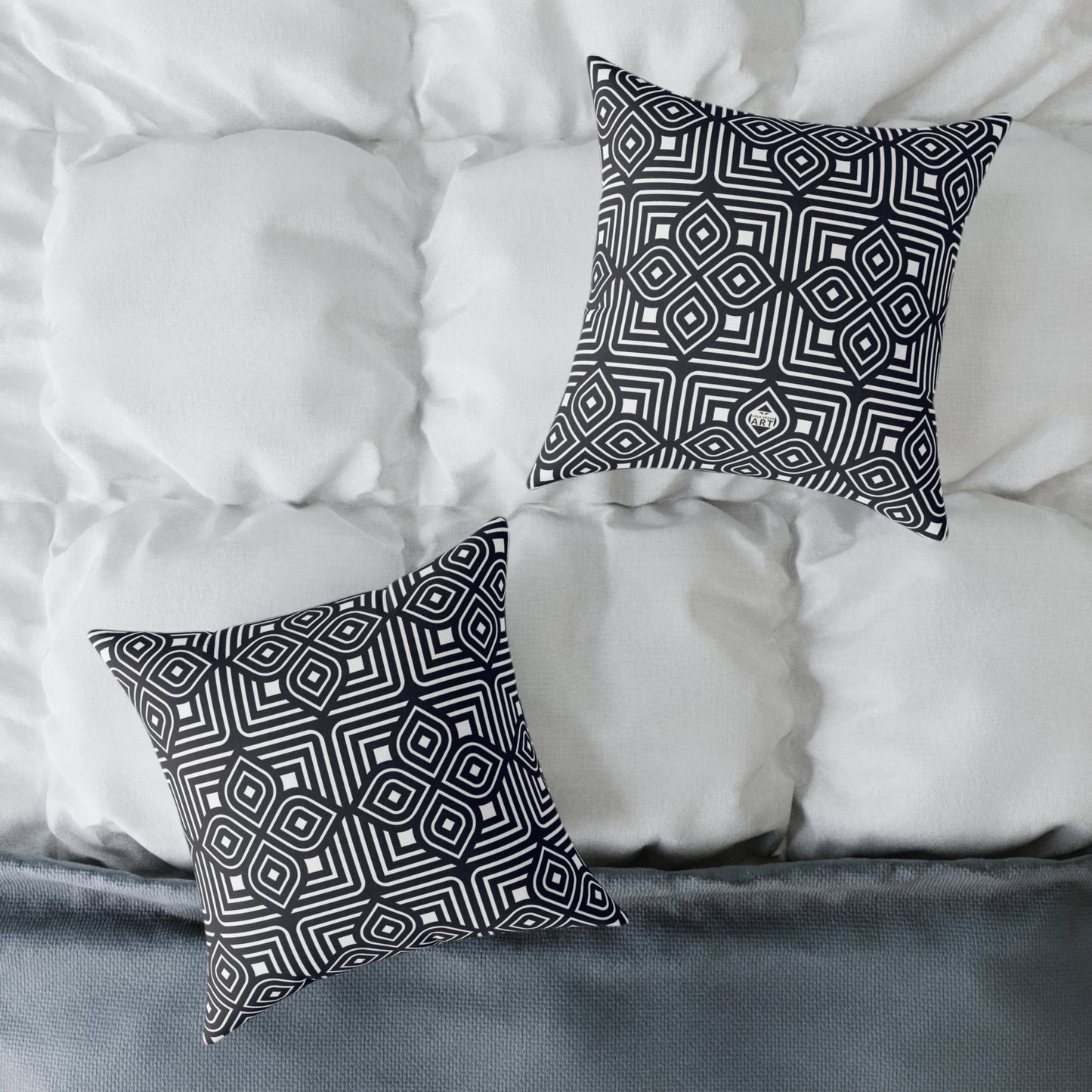 Geometric Moroccan Tile Square Pillow | Navy Canvas Throw Pillow