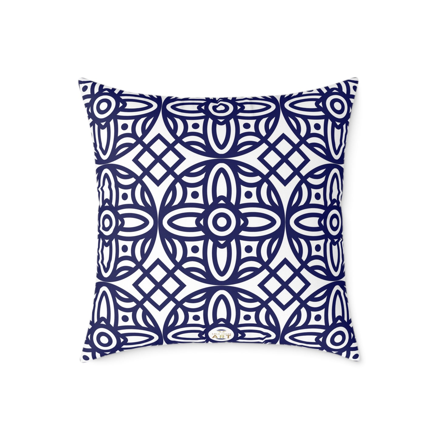 Navy Geometric Pattern Square Pillow | Blue Moroccan Motif, Boho Accent Cushion, Home Decor, Gift for Housewarming, Modern Interior Style