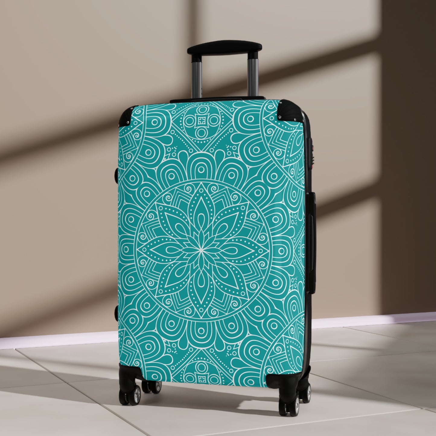 Teal White Mandala Pattern Suitcase | Decorative Luggage