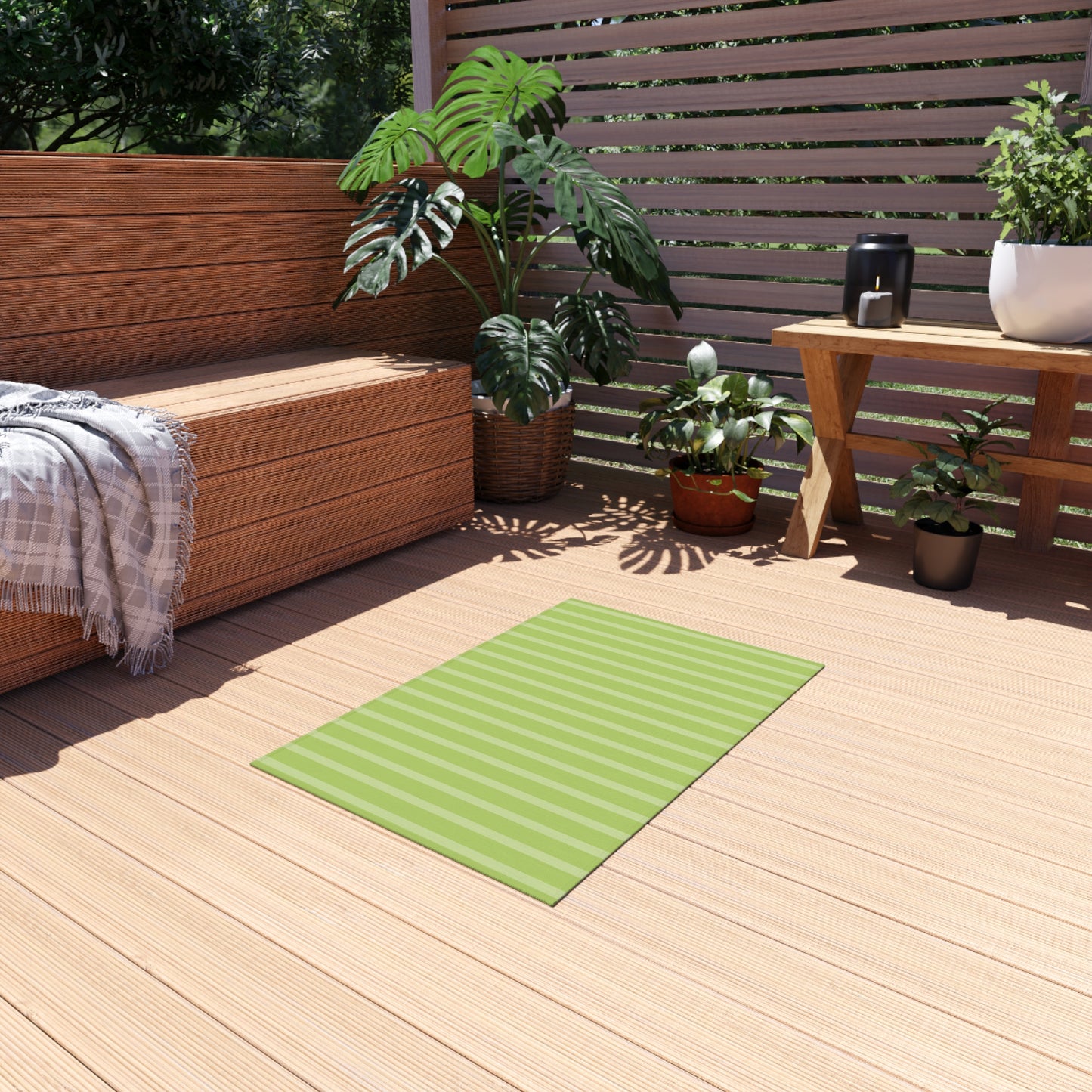 Lime Vertical Stripe Outdoor Rug | Patio Mat, Weatherproof Indoor-Outdoor Flooring