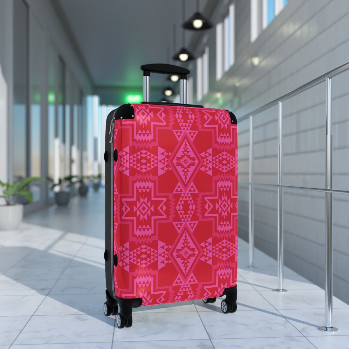 Red & Pink Aztec Geometric Pattern Suitcase | Travel Luggage Cover