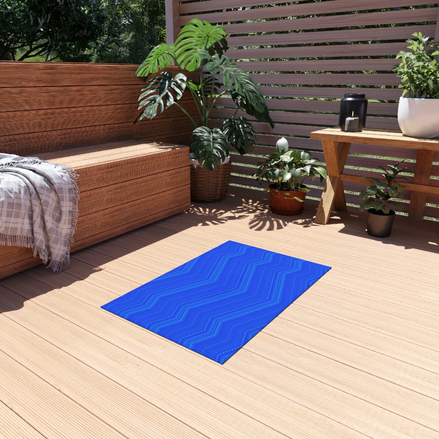 Blue Chevron Outdoor/Indoor Rug | Modern Patio Mat, Weather-Resistant