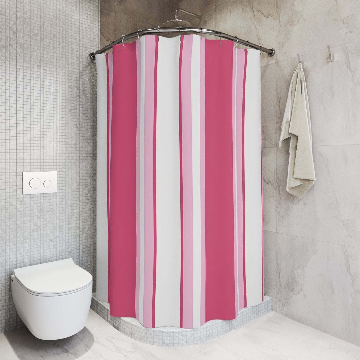 Pink Vertical Stripes Shower Curtain | Hot Pink, Light Pink & White