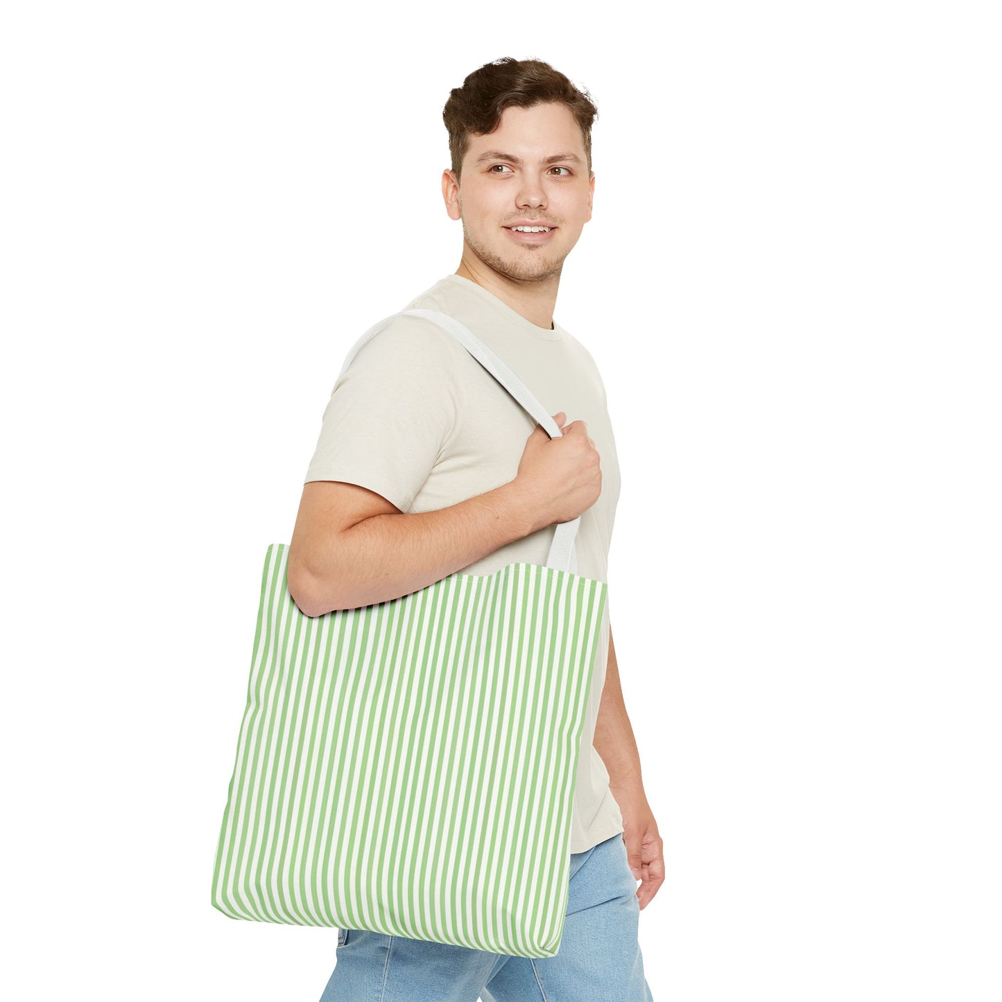 Green and White Chic Striped Tote Bag - Eco-Friendly, Lightweight, Shopping, Beach, Everyday Use, Gift for Her, Coastal Bag