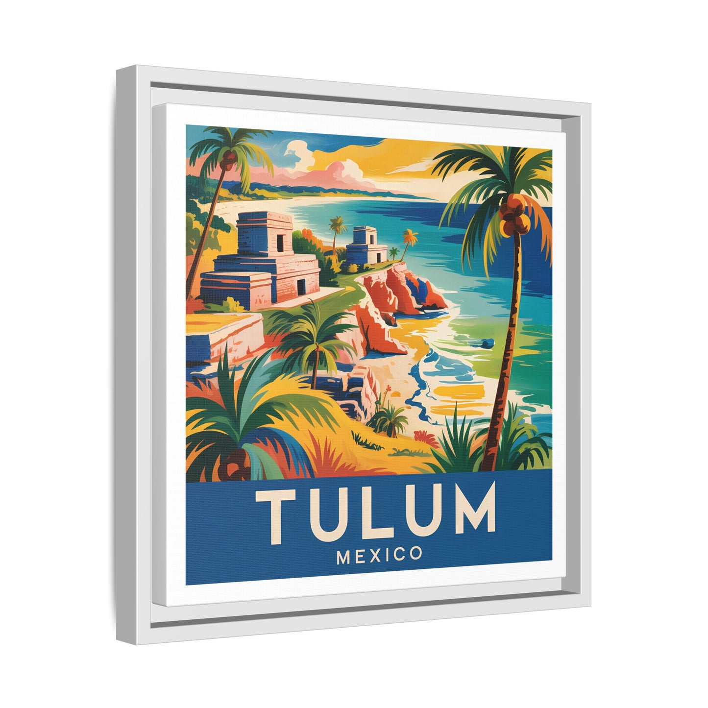 Tulum Mexico Vintage Look Framed Travel Canvas Wall Art
