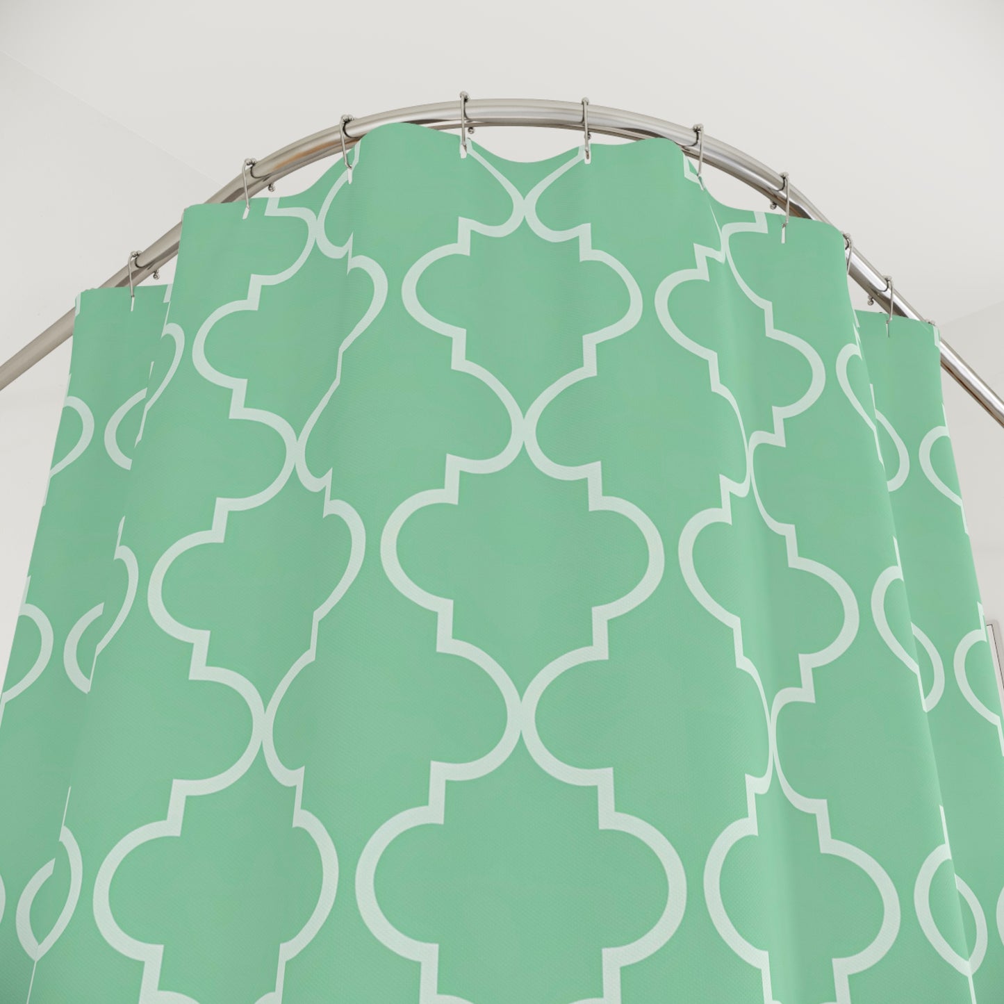 Modern Geometric Shower Curtain | Fresh Mint Decor, Bathroom Accessory, Home Makeover, Gift for Her, Stylish Bath,Teal Moroccan Quatrefoil - LOLA VEGAS ART