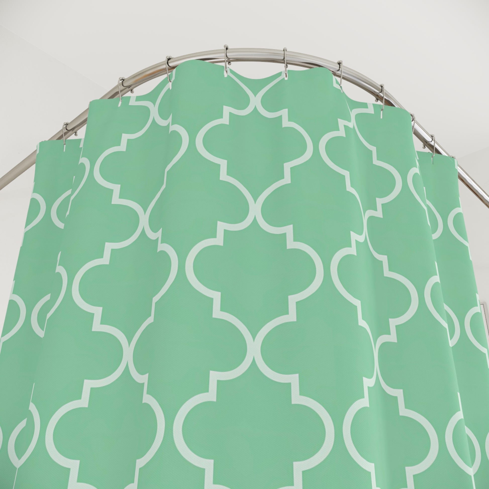 Modern Geometric Shower Curtain | Fresh Mint Decor, Bathroom Accessory, Home Makeover, Gift for Her, Stylish Bath,Teal Moroccan Quatrefoil - LOLA VEGAS ART