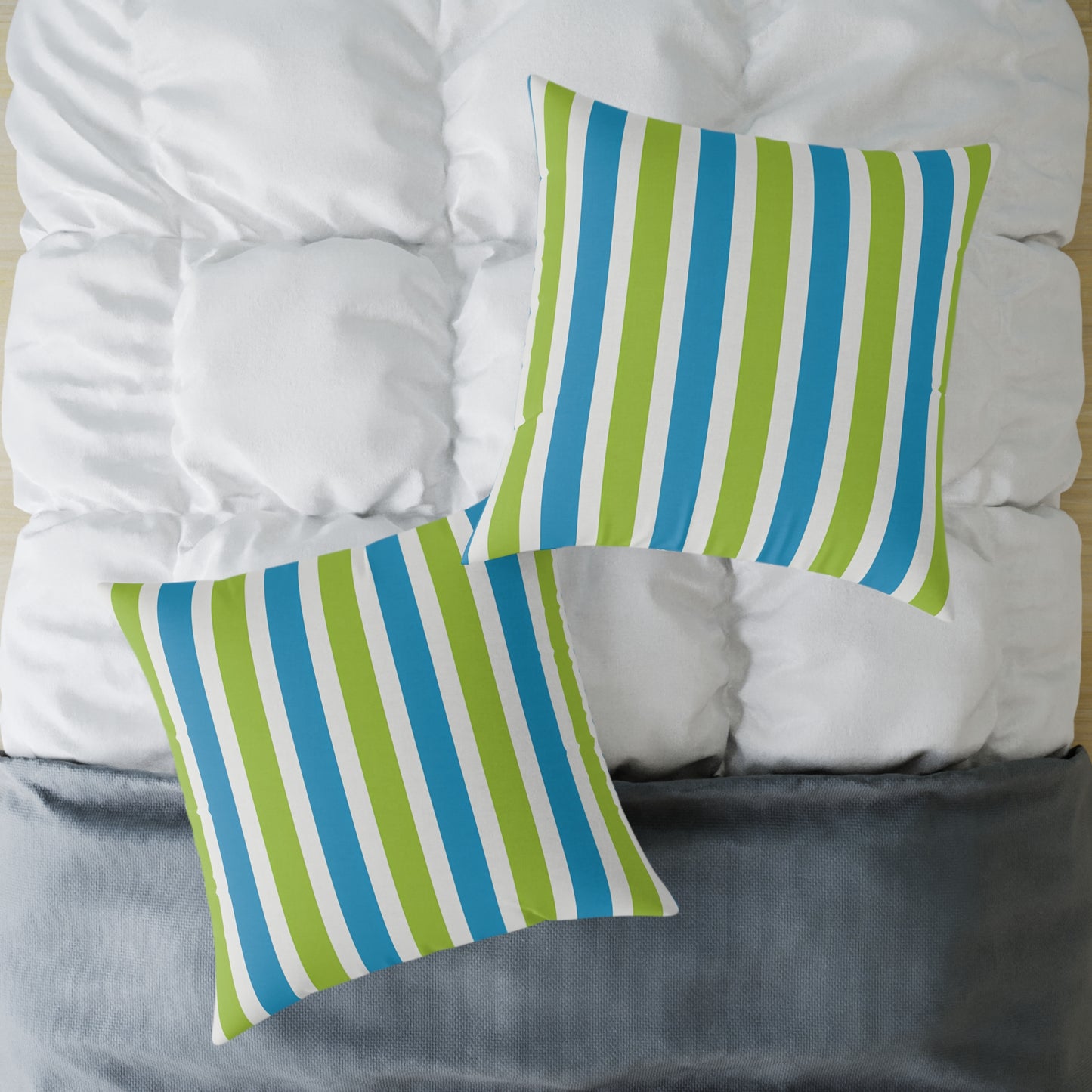 Blue Green Striped Square Pillow | Poly Canvas Throw Cushion