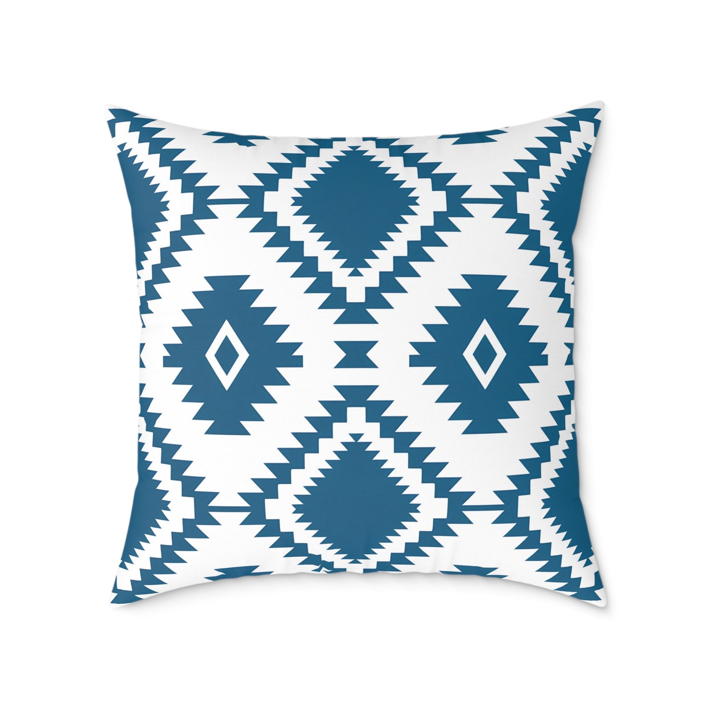 Teal Aztec Diamond Pattern Square Pillow | Geometric Throw Pillow