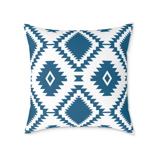 Teal Aztec Diamond Pattern Square Pillow | Geometric Throw Pillow