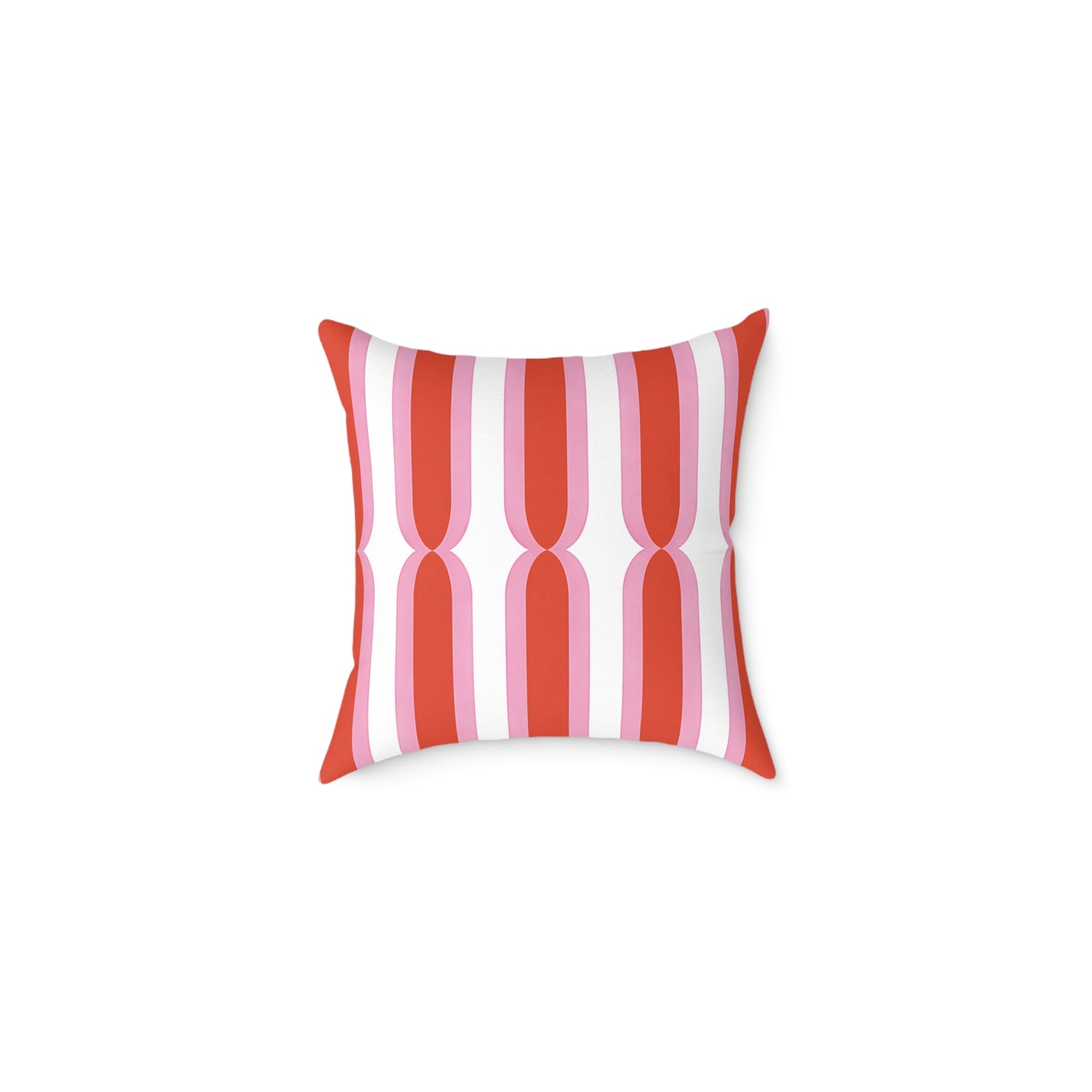 Retro Pink Orange Geometric Stripes Pillow | Square Poly Canvas Cushion