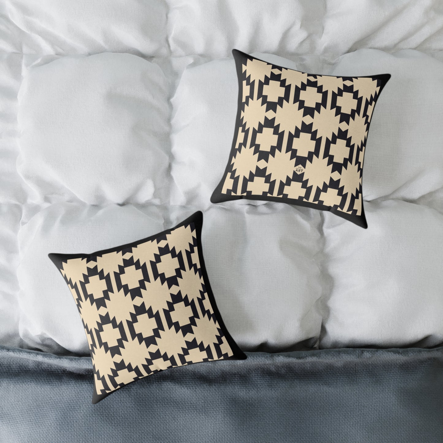 Geometric Aztec Pattern Square Pillow | Neutral Black Cream Throw Pillow