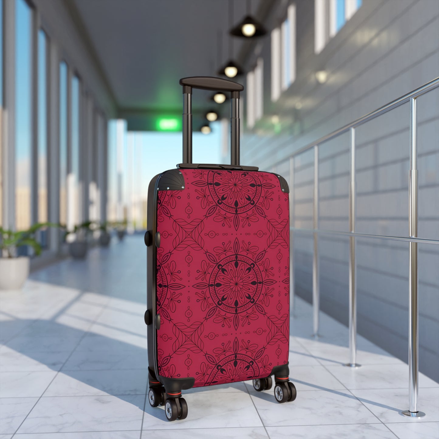 Burgundy Mandala Pattern Suitcase | Floral Travel Luggage