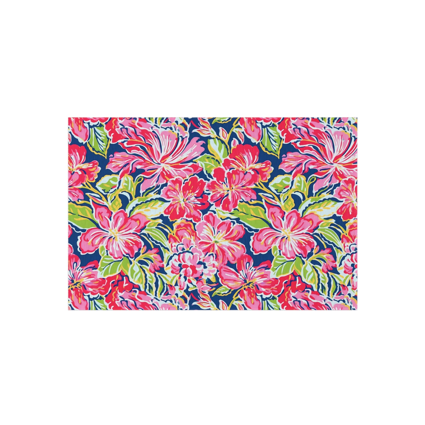 Pink Tropical Floral Indoor/Outdoor Rug | Hibiscus Pattern Patio Mat